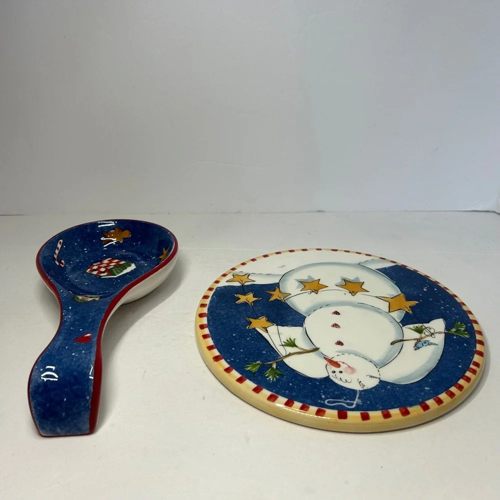 Oneida Winter Buddies Trivet & Spoon Rest Set‎ Christmas Snowman Kitchen Decor